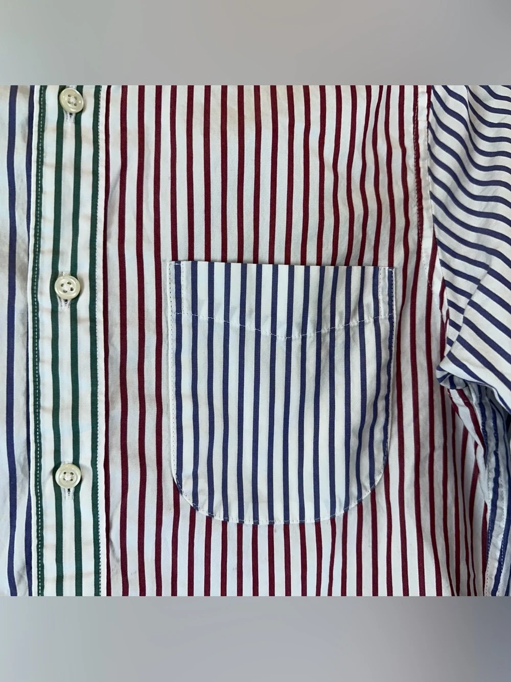 J.Crew Mens White Blue Red Green Stripe Classic Secret Wash Button Down Shirt XS